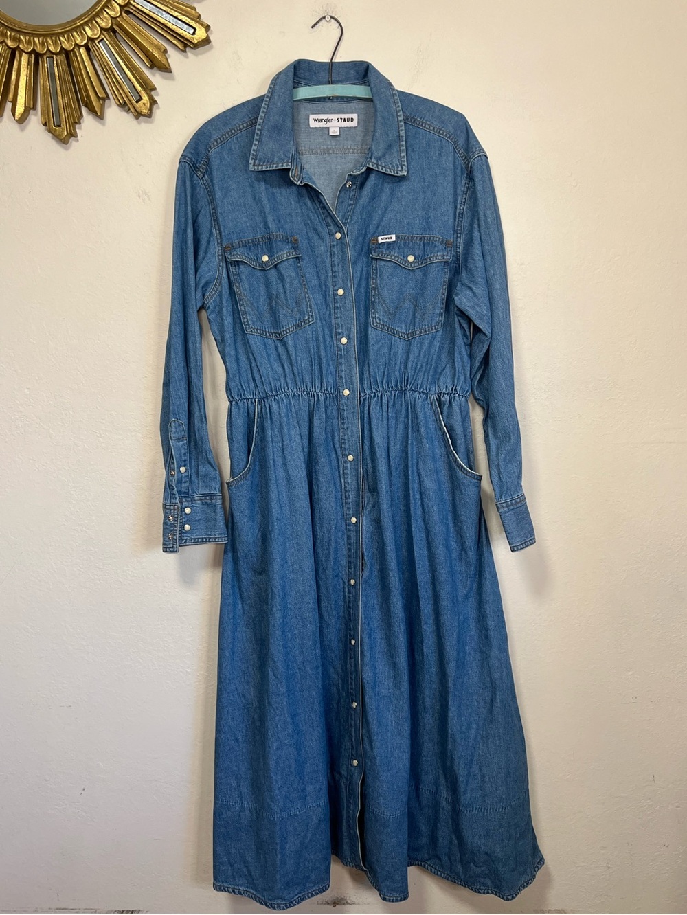 Wrangler + Staud Denim Button-Front Midi Shirt Dress - Picture 5 of 13